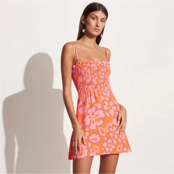 Faithfull The Brand Marni Mini Dress Parasio Pink Orange - Picture 2 of 6